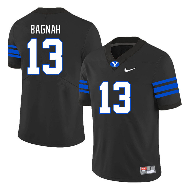 Men #13 Isaiah Bagnah BYU Cougars College Football Jerseys Stitched-Black - Click Image to Close